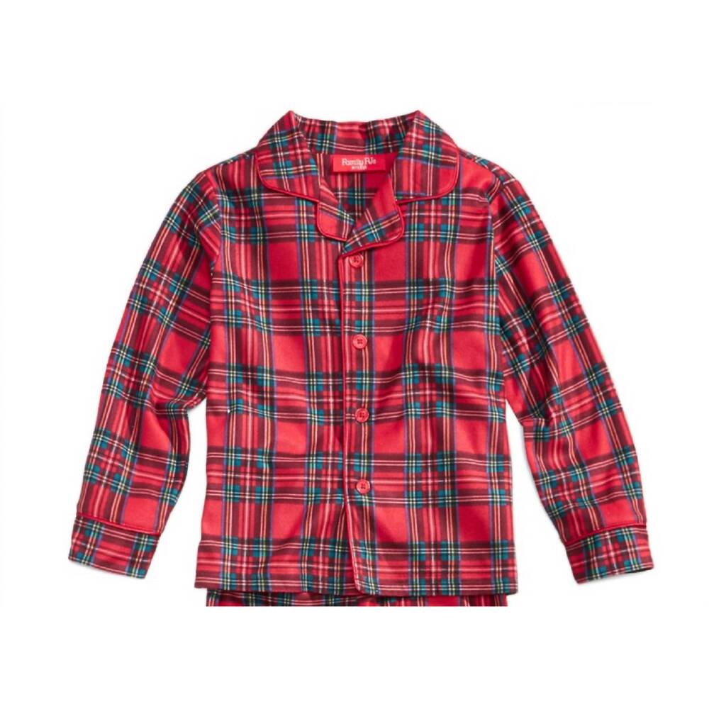 NEW FAMILY PJS big kids boys brinkley plaid pajama top only, 1-piece in red